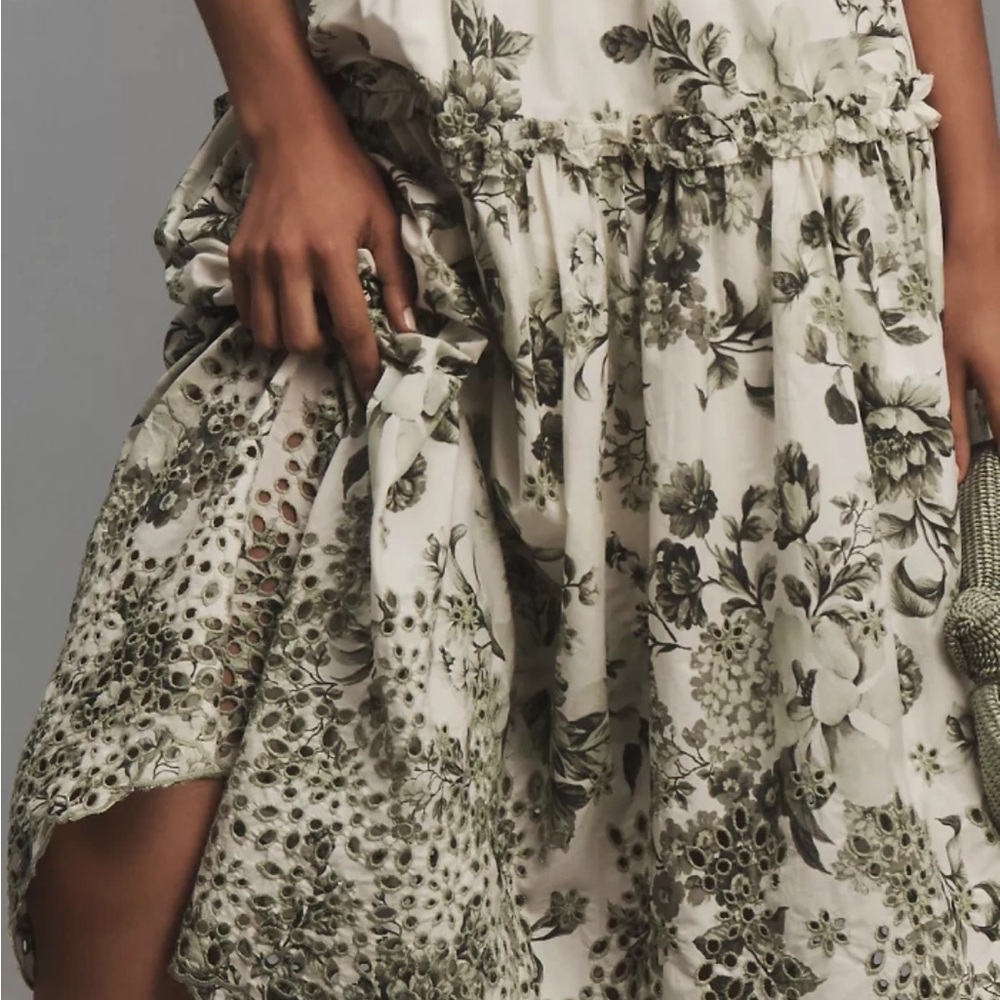 Anthropologie Olive and Cream Floral Midi Dress Size XS. *FLAW - Picture 5 of 10